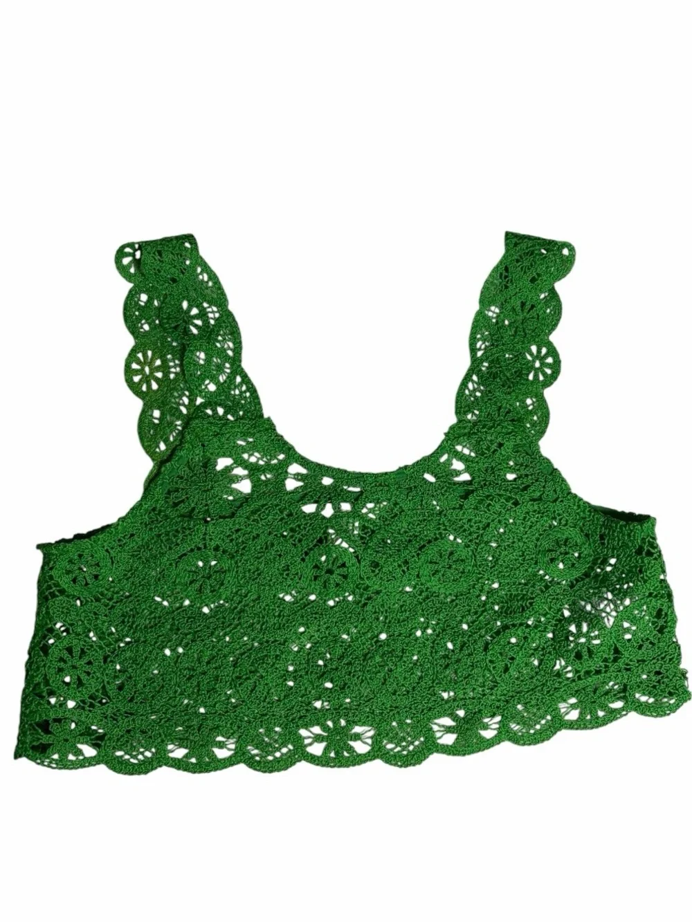 Green crochet lace geometric sheer crop top size S